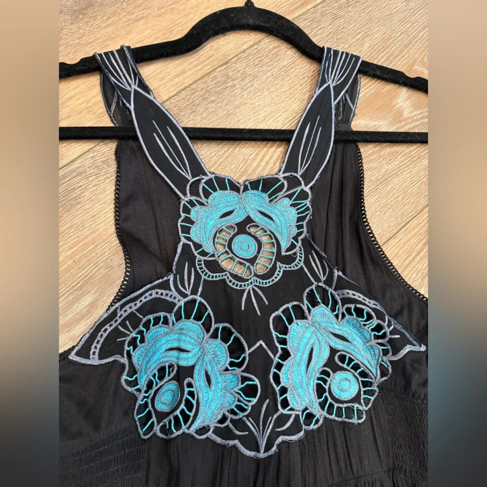 Free People Endless Summer Cutwork Embroidered Dress turquoise teal lace‎ cutout